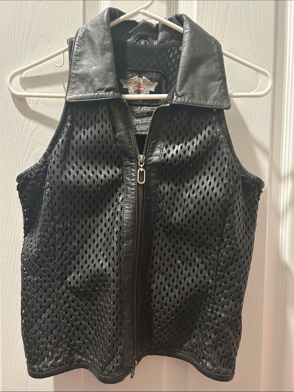 Harley-Davidson Black Perforated Leather Vest with Front Zip